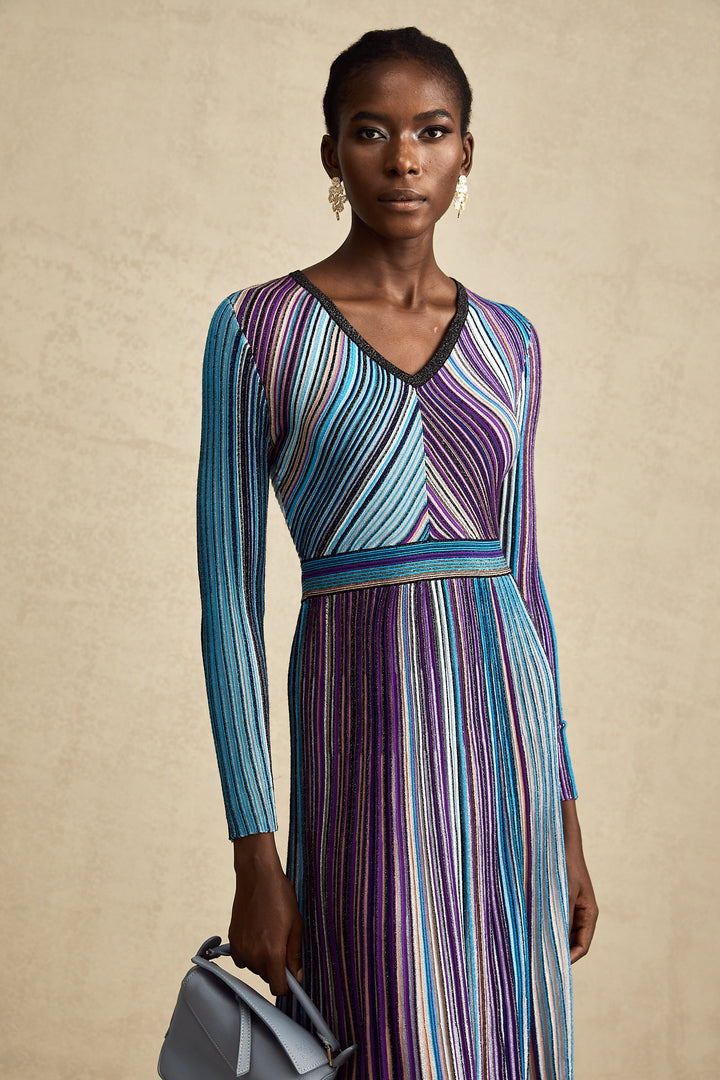 Levoire | Robe Midi Plissée Métallique Bleue