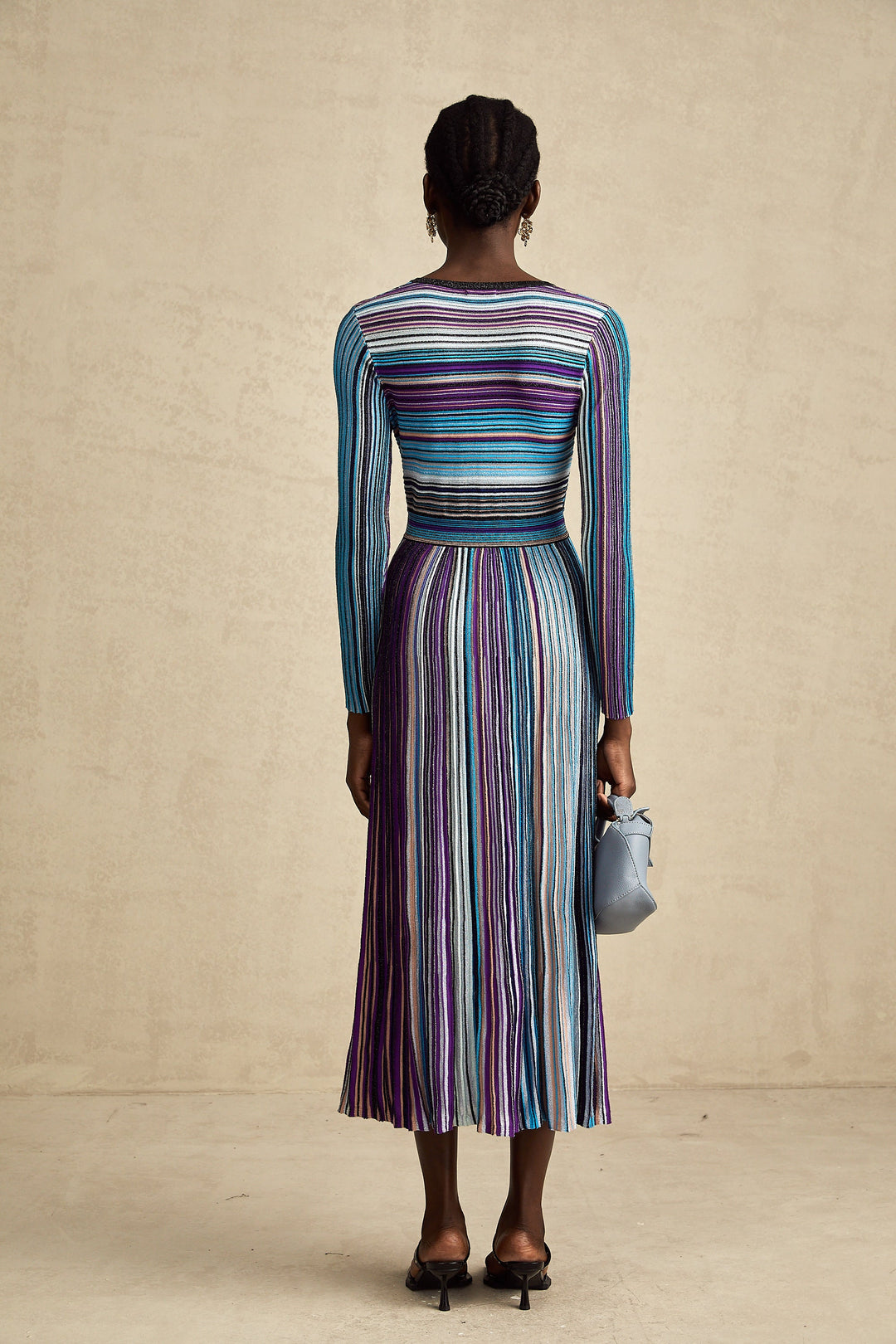 Levoire | Robe Midi Plissée Métallique Bleue