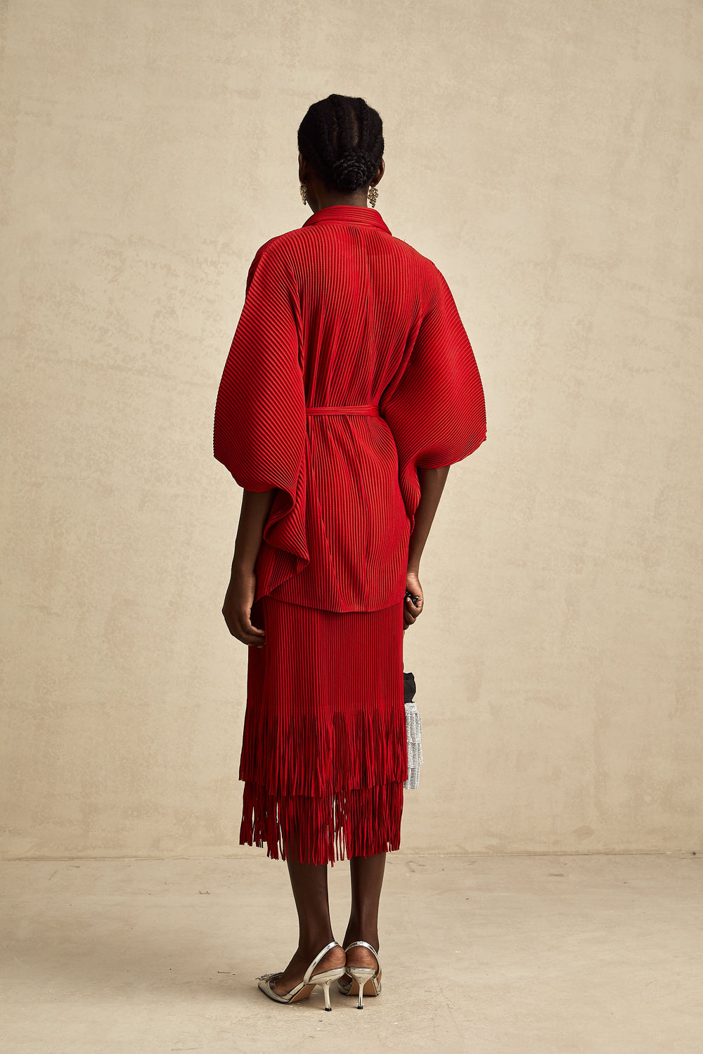 Levoire | Veste Plissée Rouge Et Ensemble De Jupe Assorti