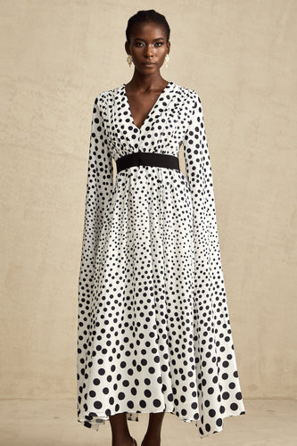 Levoire | Robe Midi À Manches Fendues À Pois Blancs