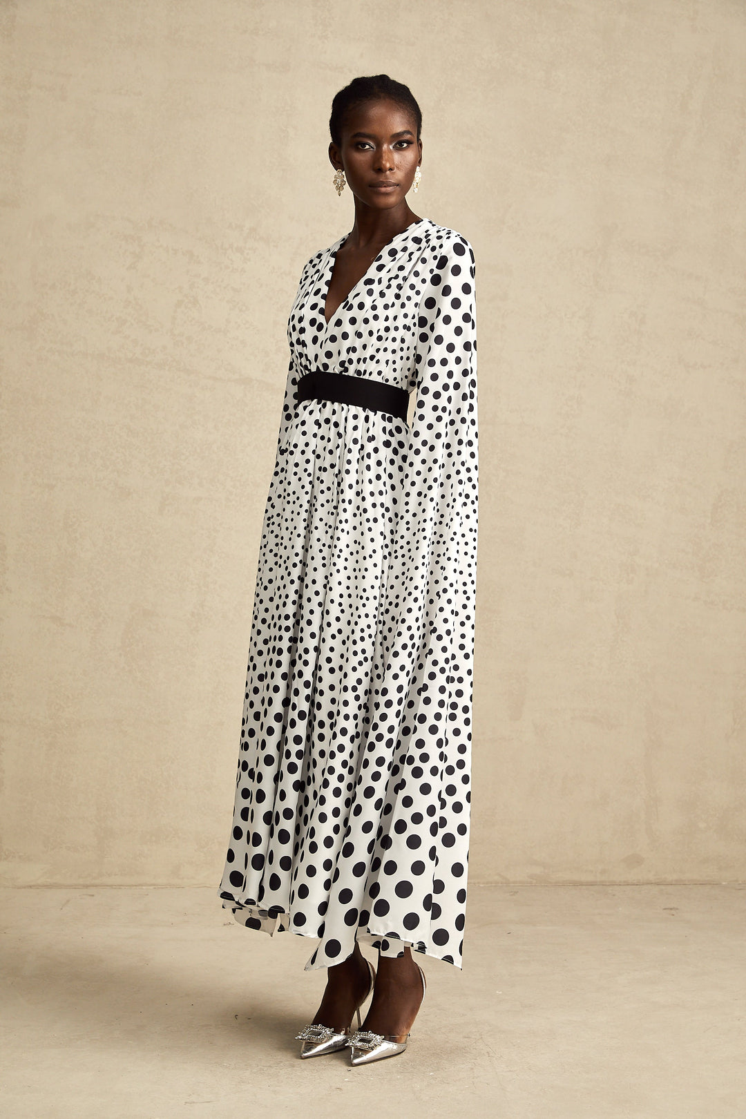 Levoire | Robe Midi À Manches Fendues À Pois Blancs