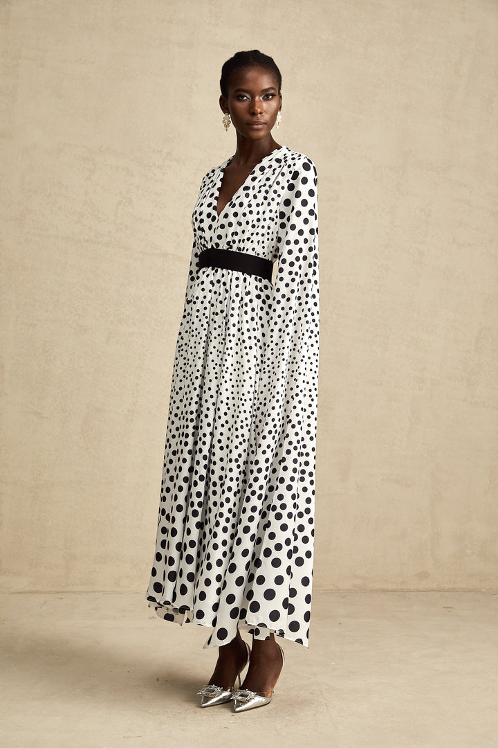 Levoire | Robe Midi À Manches Fendues À Pois Blancs
