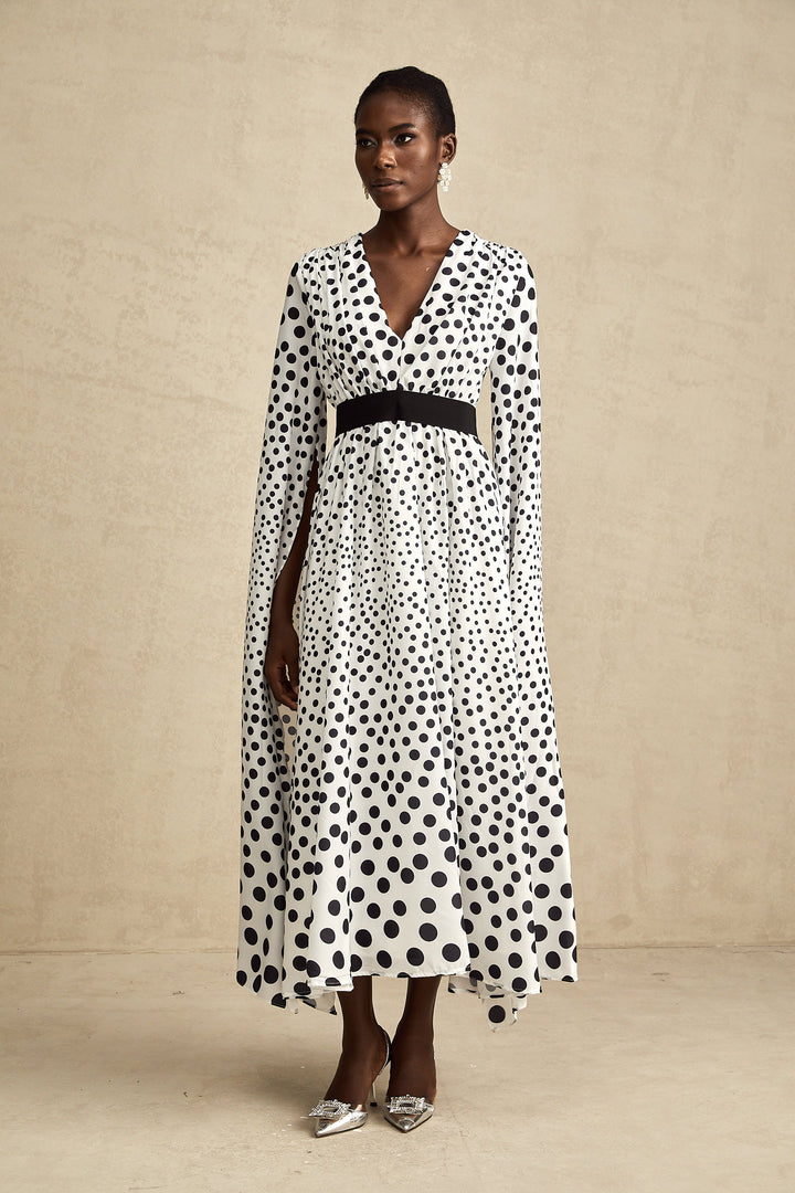 Levoire | Robe Midi À Manches Fendues À Pois Blancs