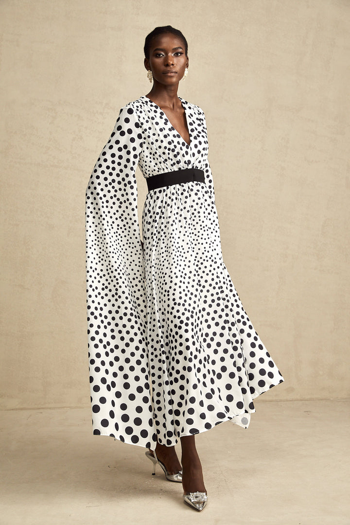 Levoire | Robe Midi À Manches Fendues À Pois Blancs