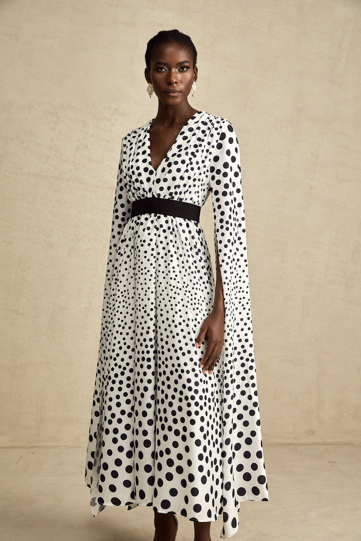 Levoire | Robe Midi À Manches Fendues À Pois Blancs