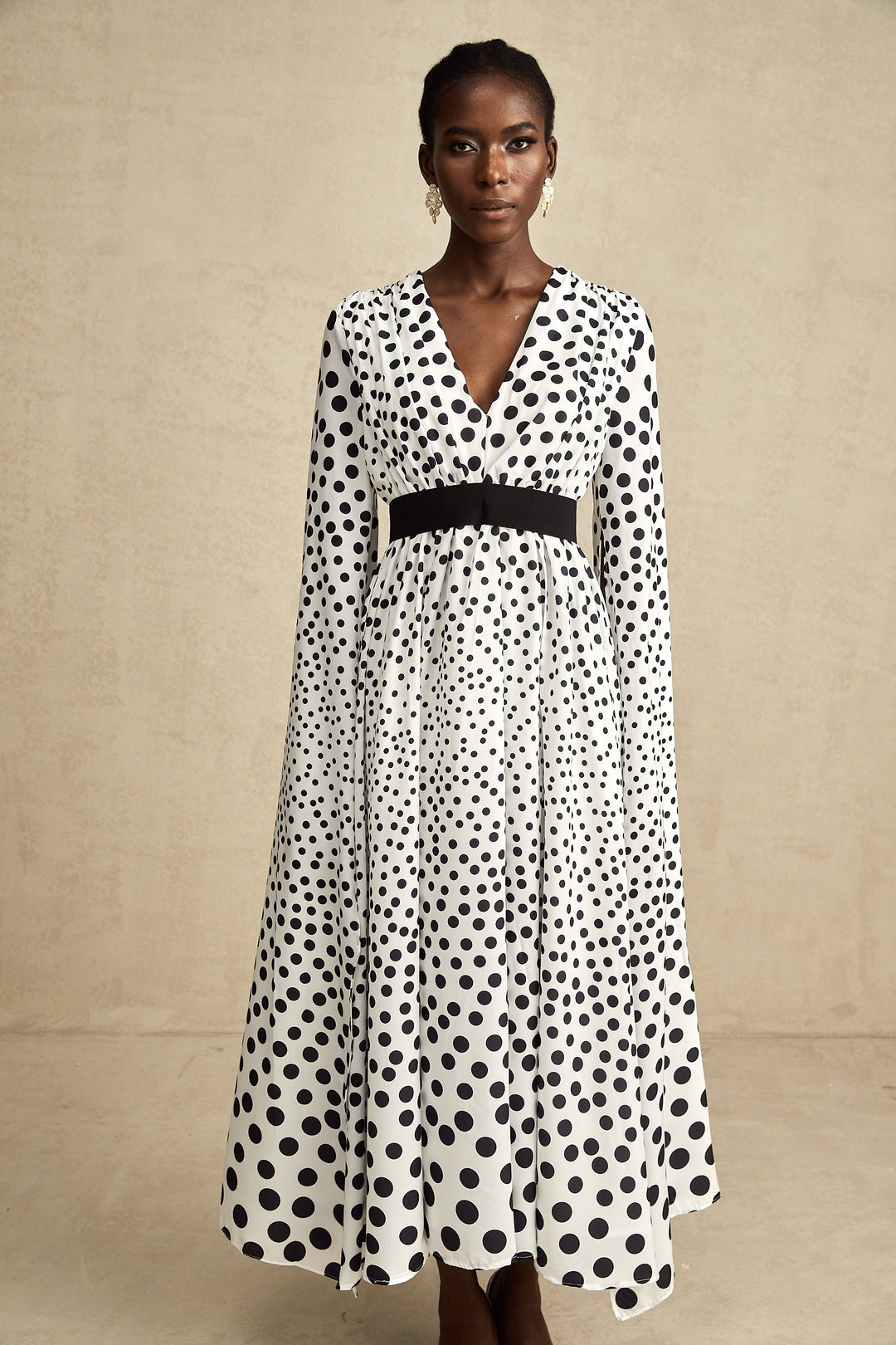 Levoire | Robe Midi À Manches Fendues À Pois Blancs