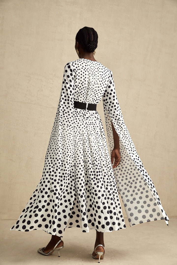 Levoire | Robe Midi À Manches Fendues À Pois Blancs