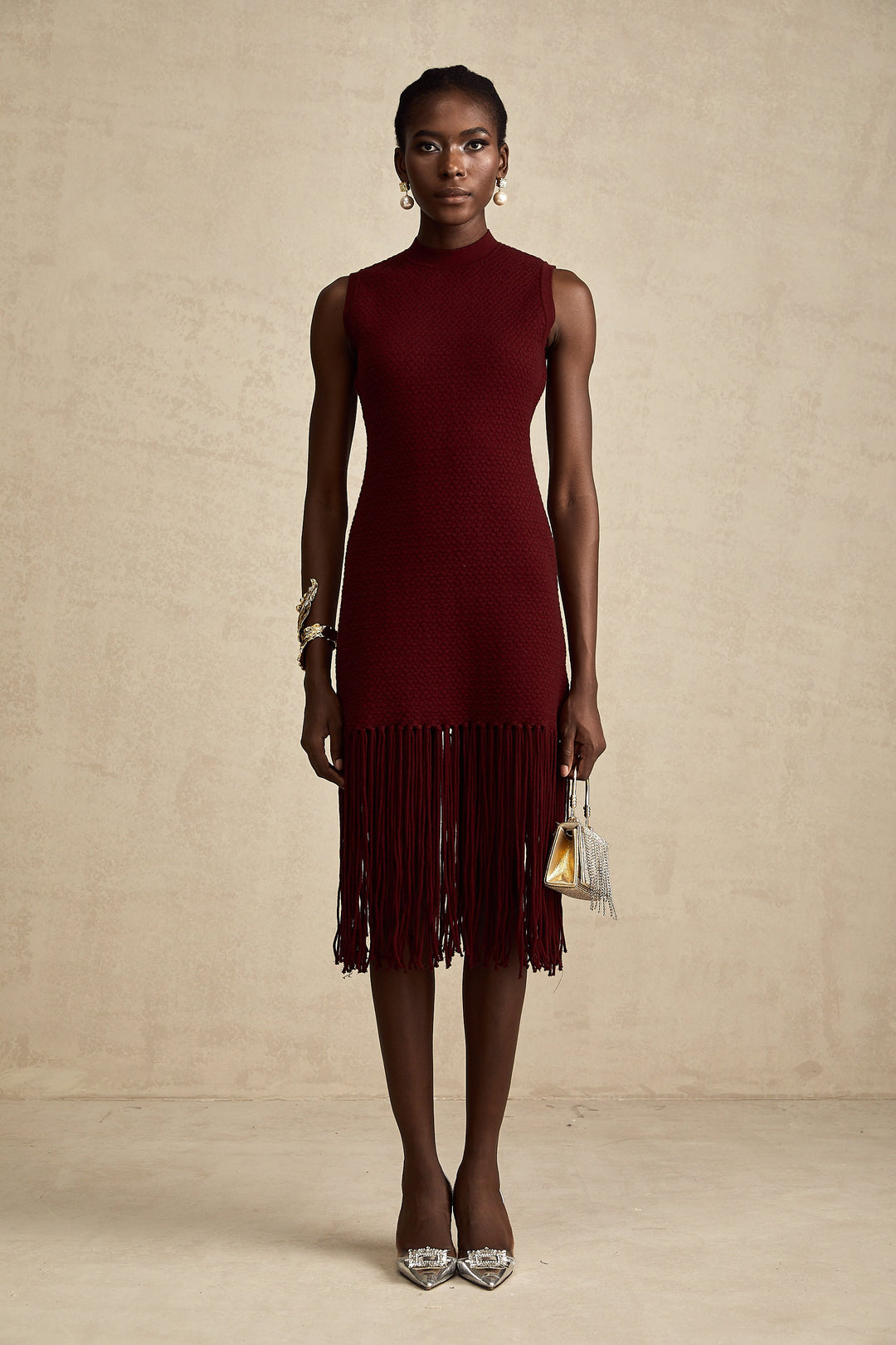 Levoire | Détail Franges Rouges Robe Midi Tricot