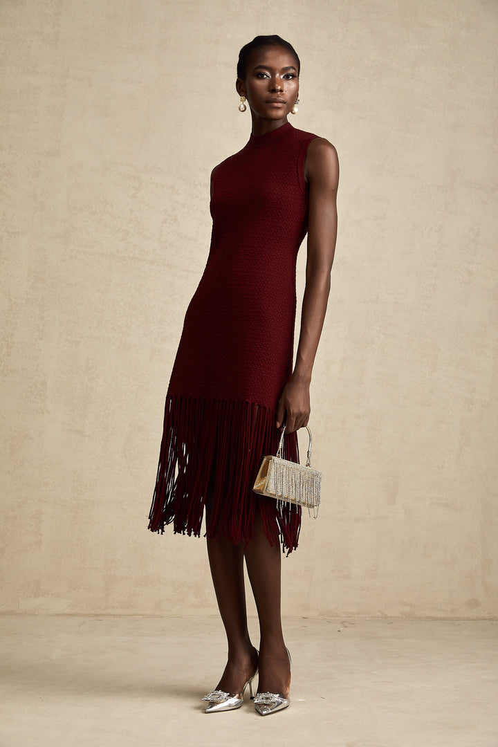 Levoire | Détail Franges Rouges Robe Midi Tricot