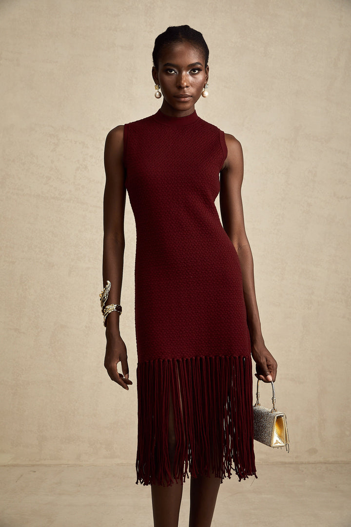 Levoire | Détail Franges Rouges Robe Midi Tricot