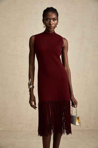Levoire | Détail Franges Rouges Robe Midi Tricot