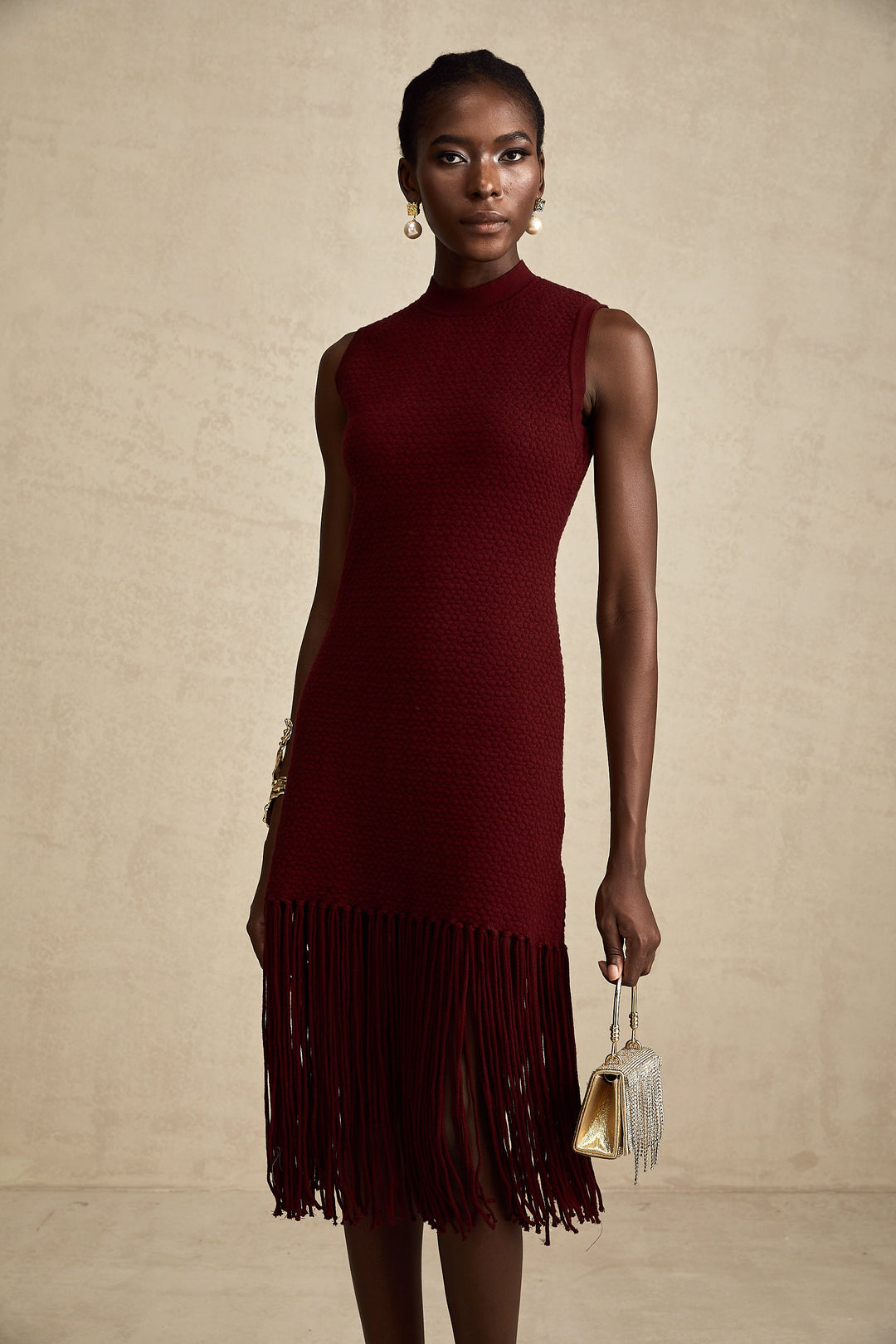 Levoire | Détail Franges Rouges Robe Midi Tricot