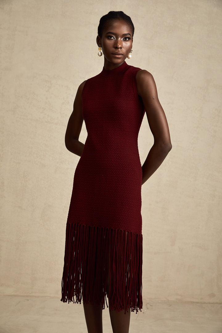 Levoire | Détail Franges Rouges Robe Midi Tricot