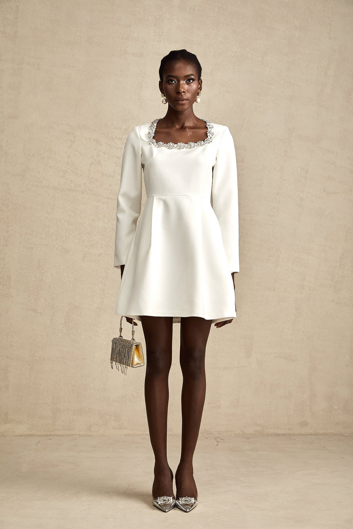 Levoire | Robe Mini En A Brodée De Cristaux Blancs