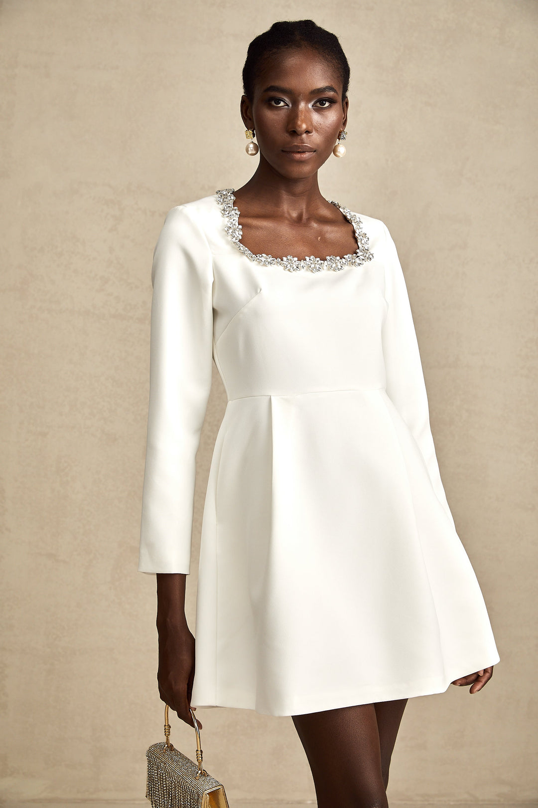 Levoire | Robe Mini En A Brodée De Cristaux Blancs