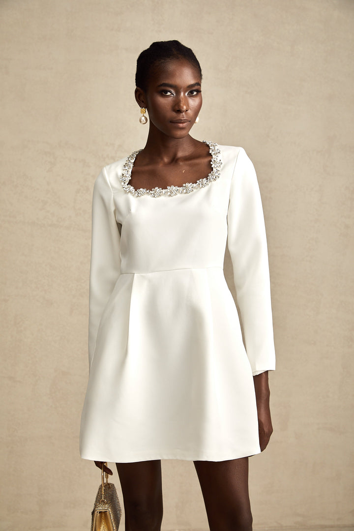 Levoire | Robe Mini En A Brodée De Cristaux Blancs