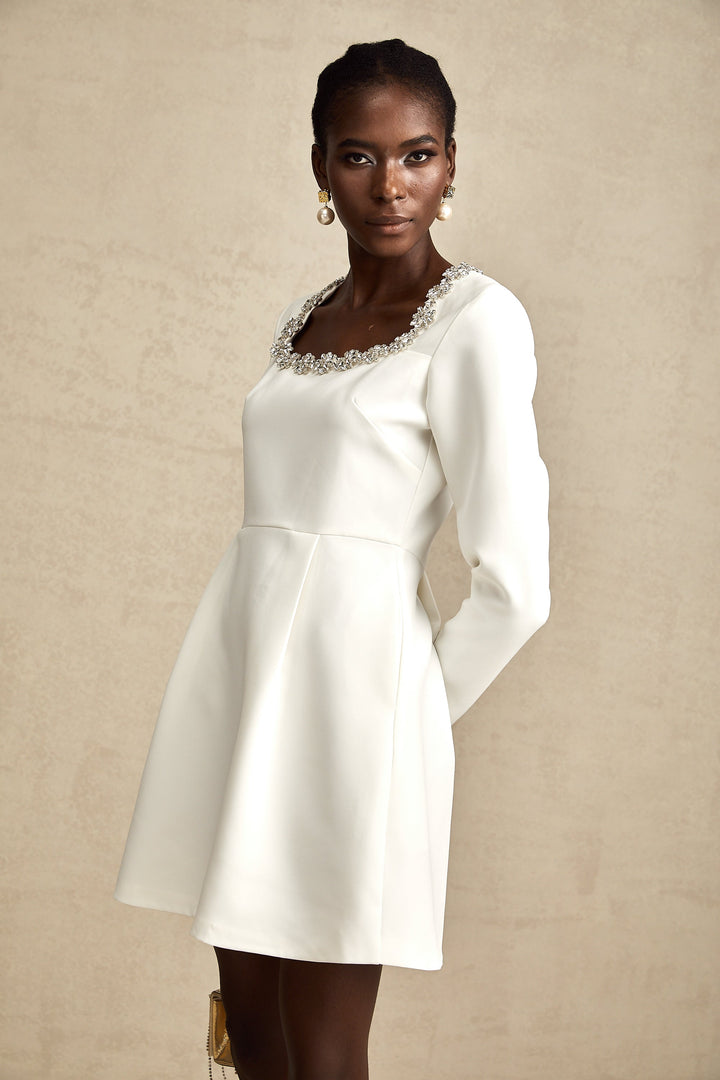 Levoire | Robe Mini En A Brodée De Cristaux Blancs