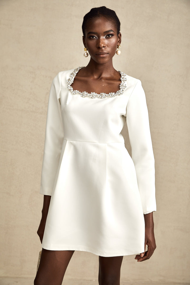 Levoire | Robe Mini En A Brodée De Cristaux Blancs
