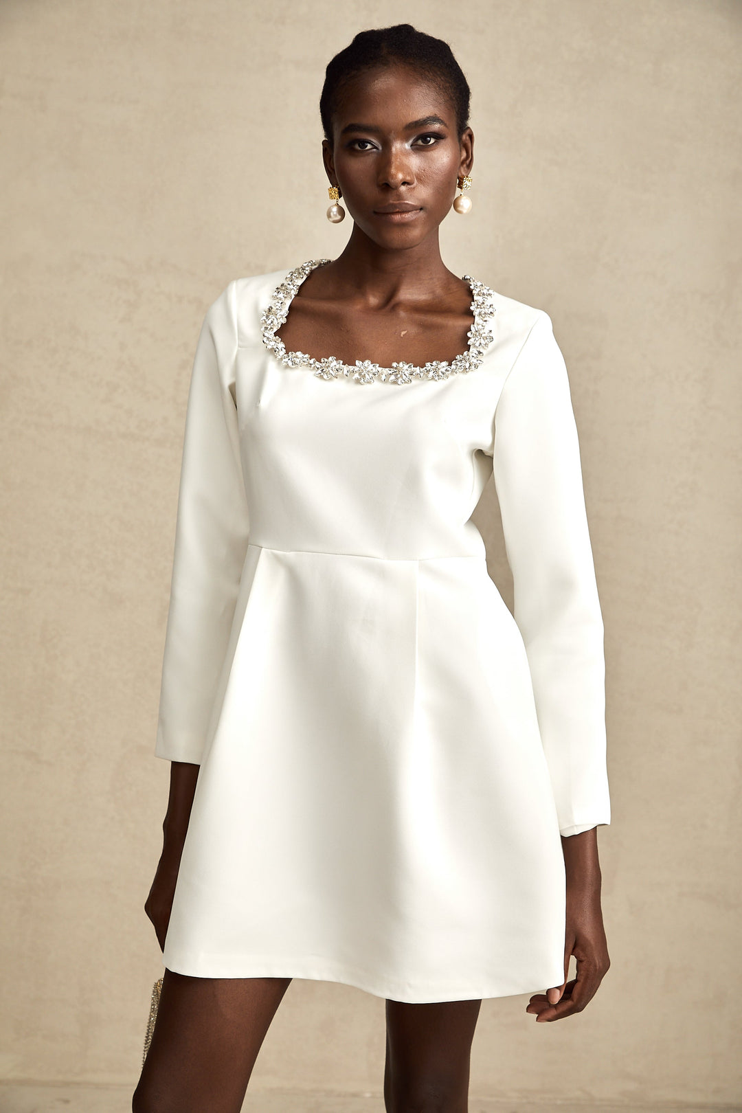 Levoire | Robe Mini En A Brodée De Cristaux Blancs