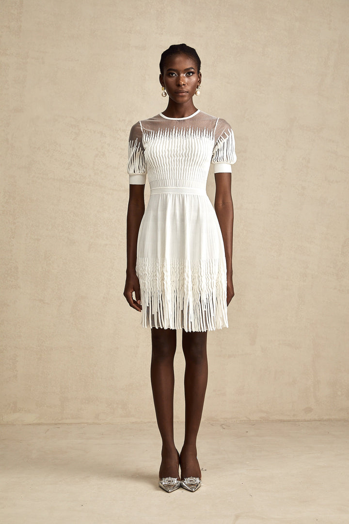 Levoire | Blanc Franges Semi Transparent Mini Robe