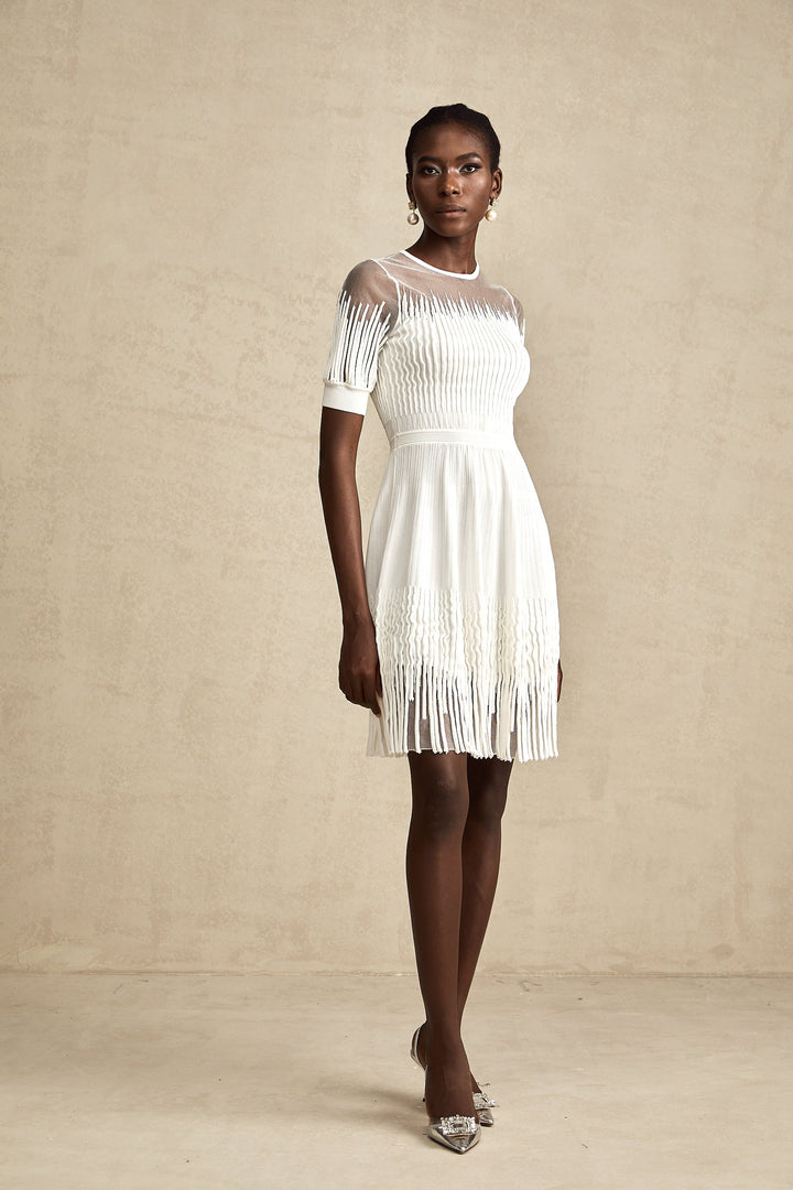 Levoire | Blanc Franges Semi Transparent Mini Robe