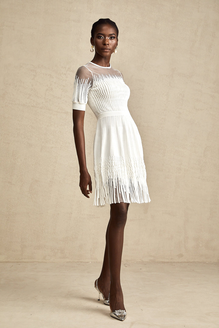 Levoire | Blanc Franges Semi Transparent Mini Robe