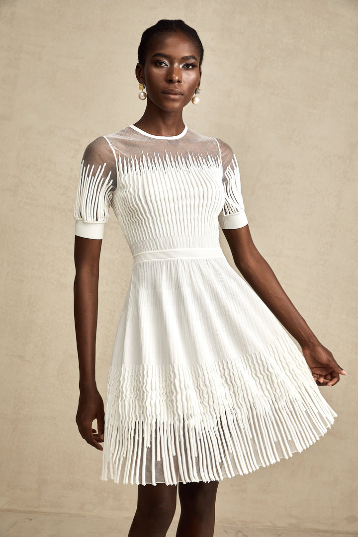 Levoire | Blanc Franges Semi Transparent Mini Robe