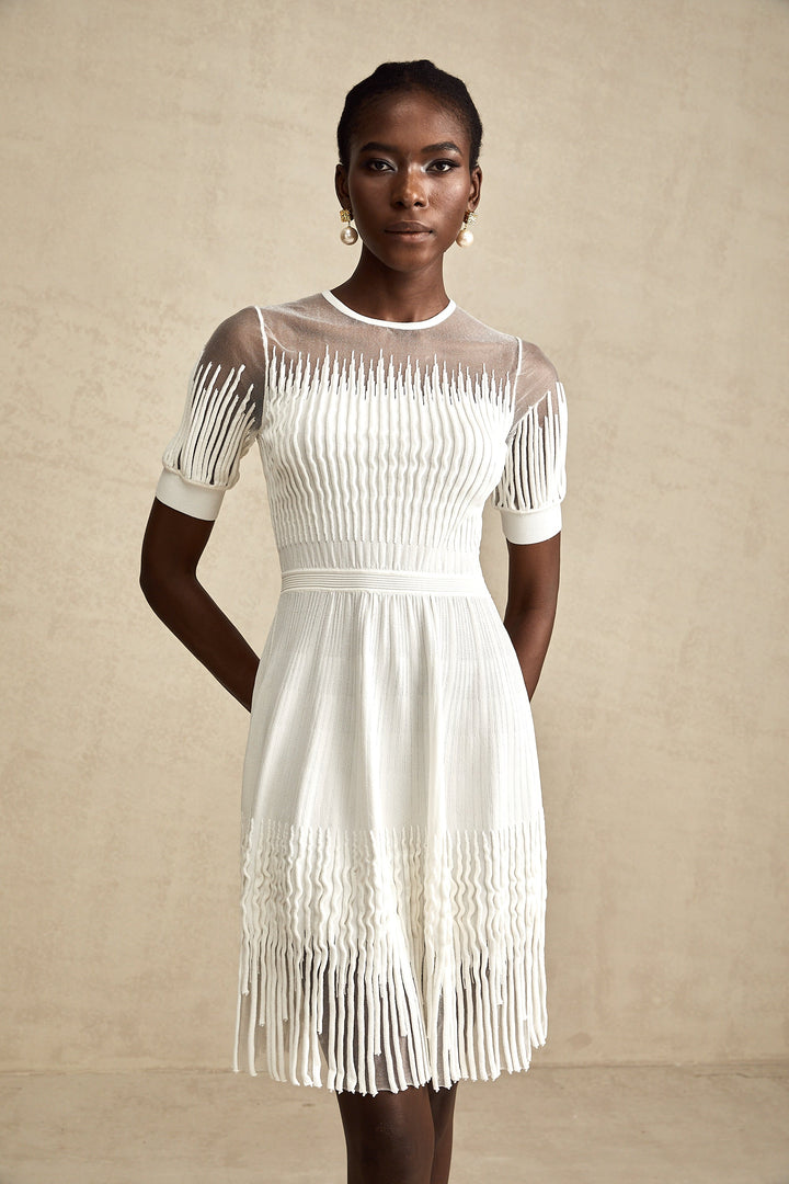 Levoire | Blanc Franges Semi Transparent Mini Robe