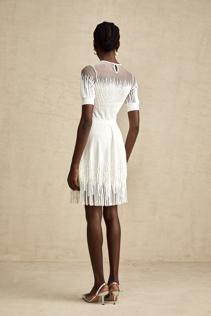 Levoire | Blanc Franges Semi Transparent Mini Robe
