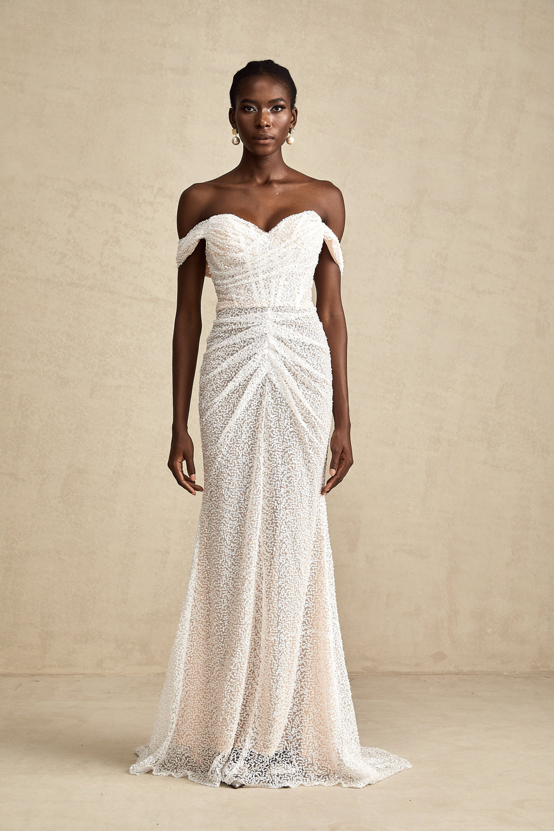 Levoire | Robe Maxi Off-Shoulder Blanche Ornée