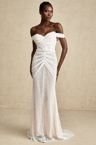 Levoire | Robe Maxi Off-Shoulder Blanche Ornée