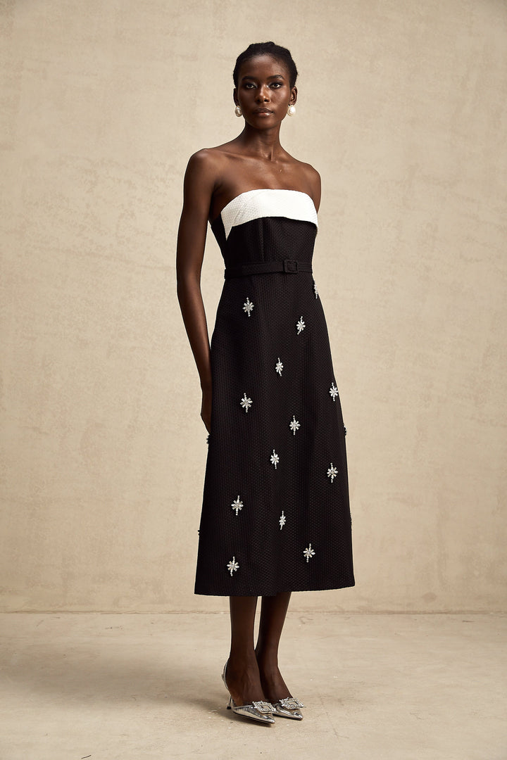 Levoire | Robe Midi Décorée De Couleur Contrastante