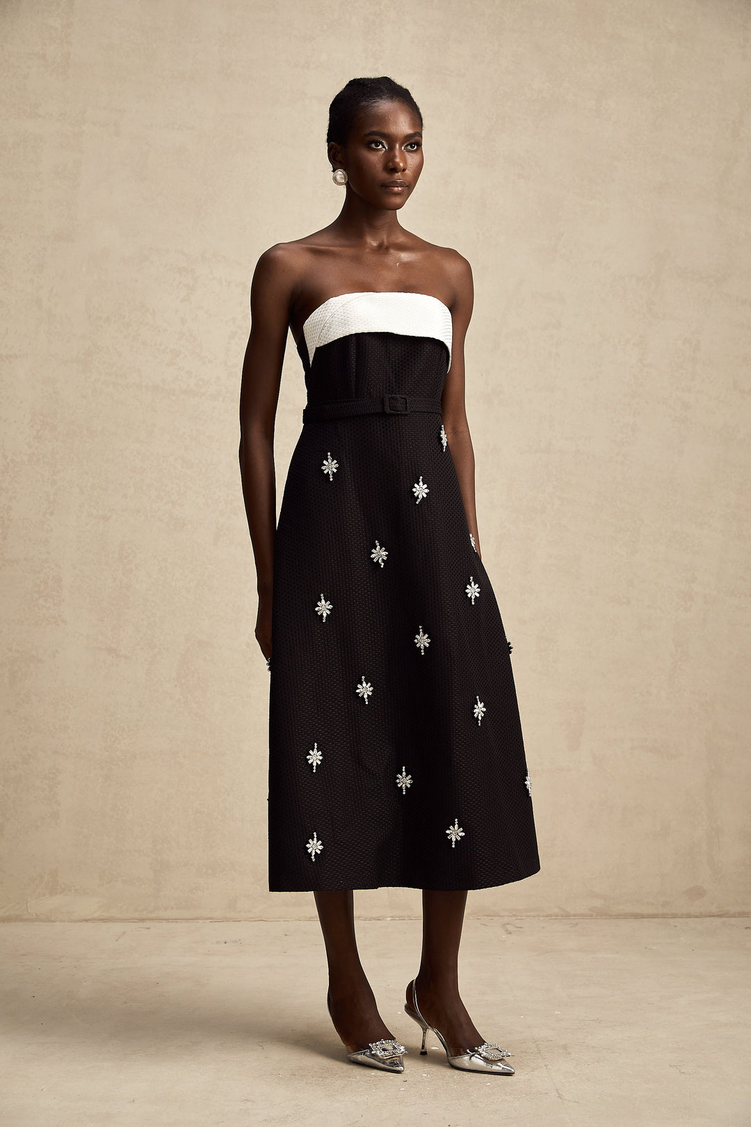 Levoire | Robe Midi Décorée De Couleur Contrastante