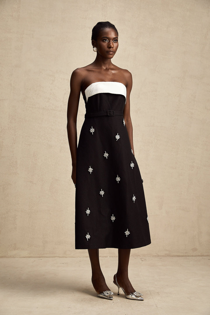 Levoire | Robe Midi Décorée De Couleur Contrastante