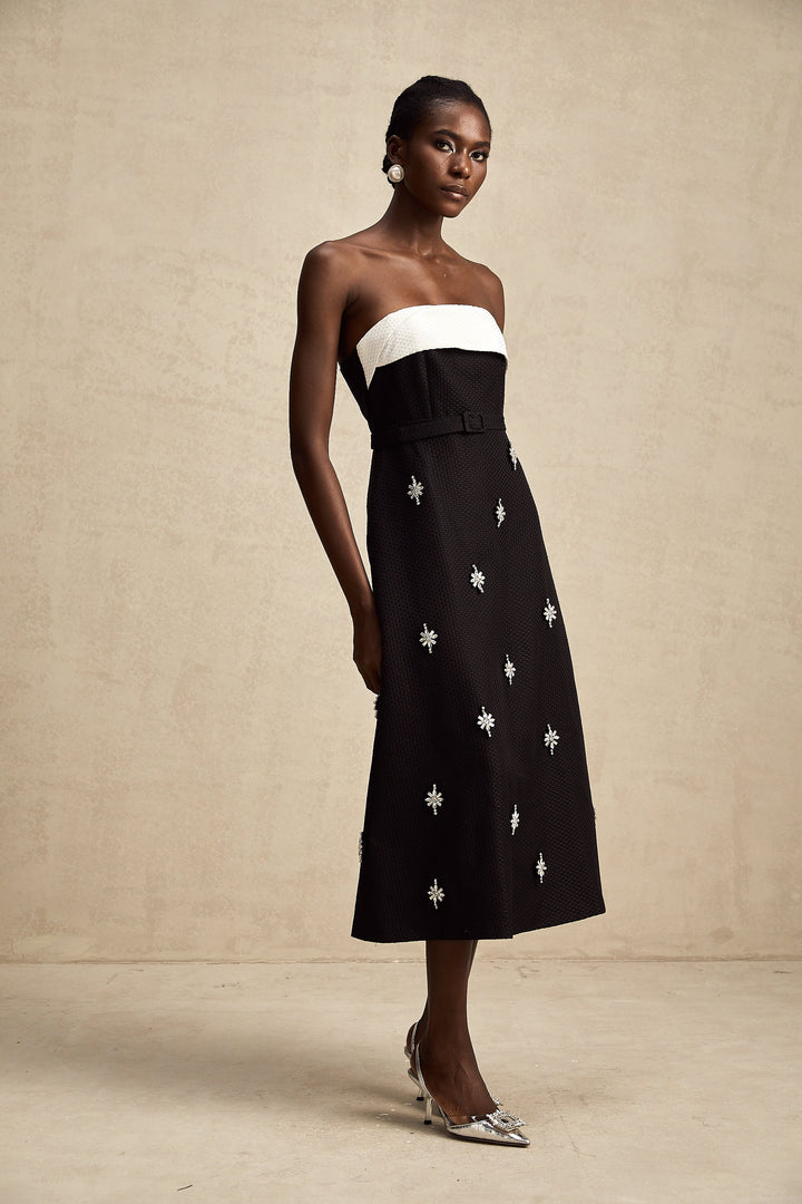 Levoire | Robe Midi Décorée De Couleur Contrastante