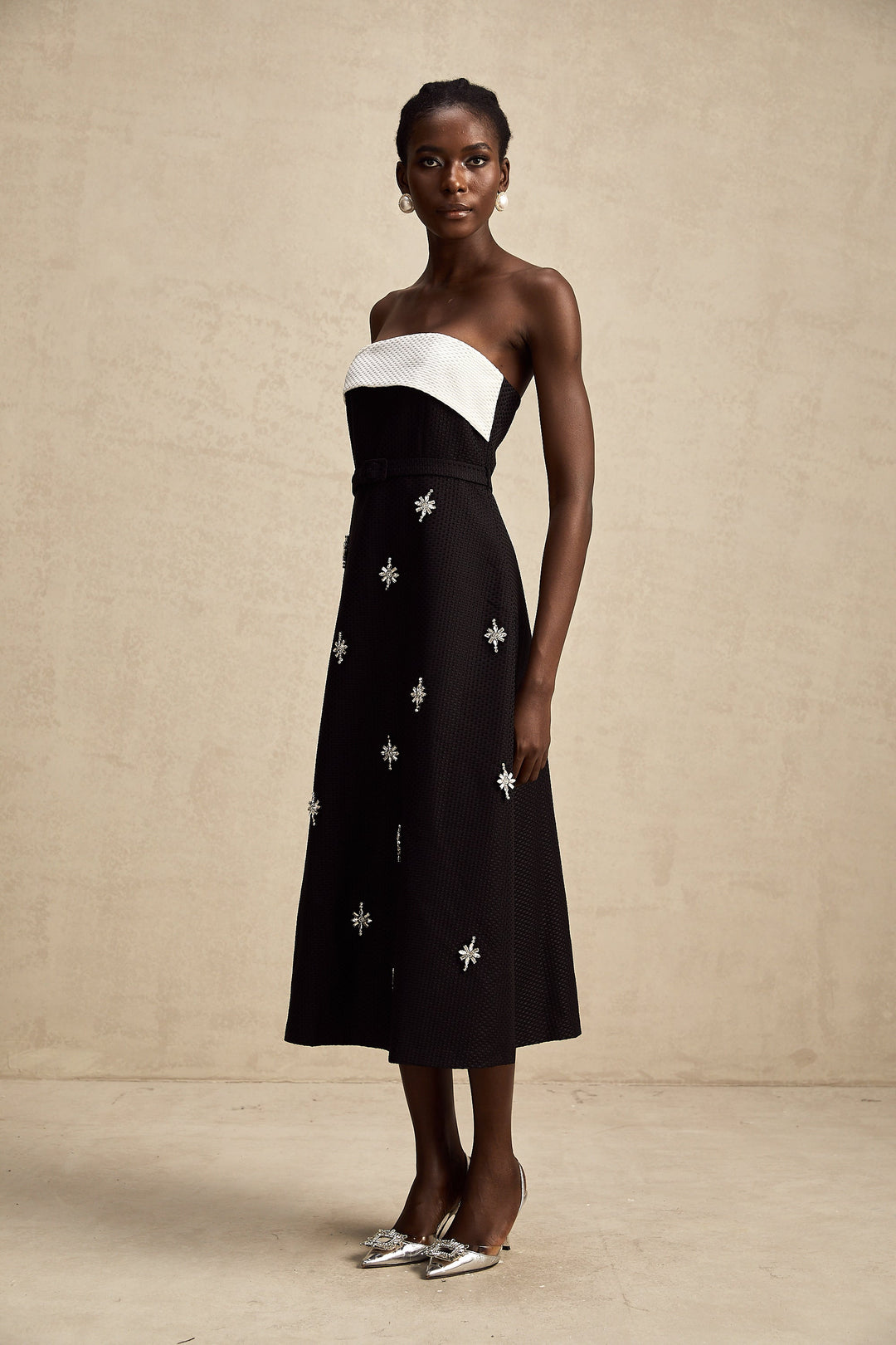 Levoire | Robe Midi Décorée De Couleur Contrastante