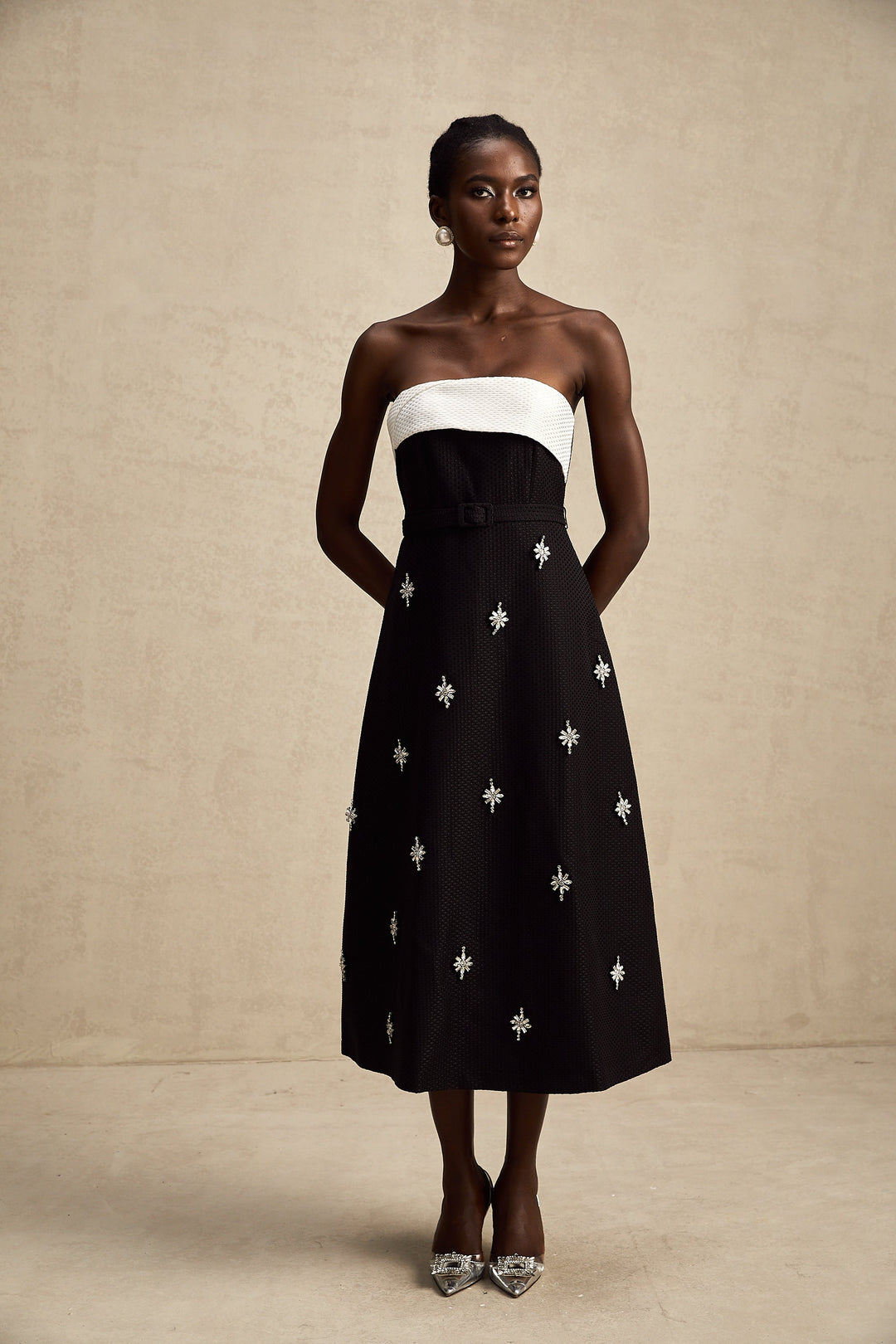 Levoire | Robe Midi Décorée De Couleur Contrastante