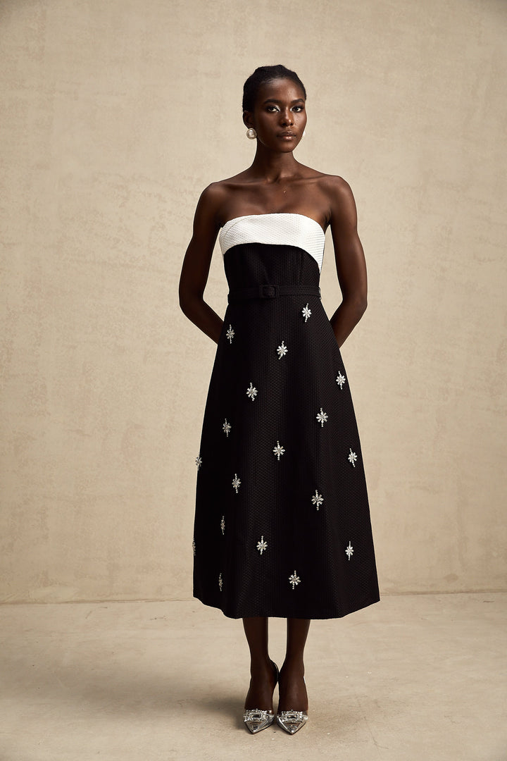 Levoire | Robe Midi Décorée De Couleur Contrastante