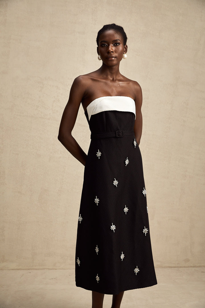 Levoire | Robe Midi Décorée De Couleur Contrastante