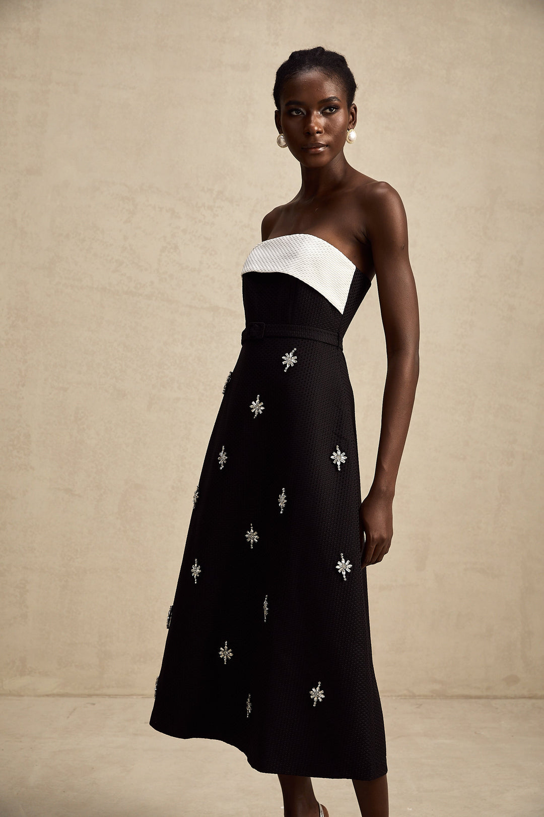 Levoire | Robe Midi Décorée De Couleur Contrastante