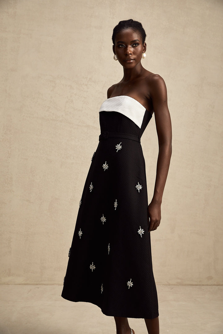 Levoire | Robe Midi Décorée De Couleur Contrastante