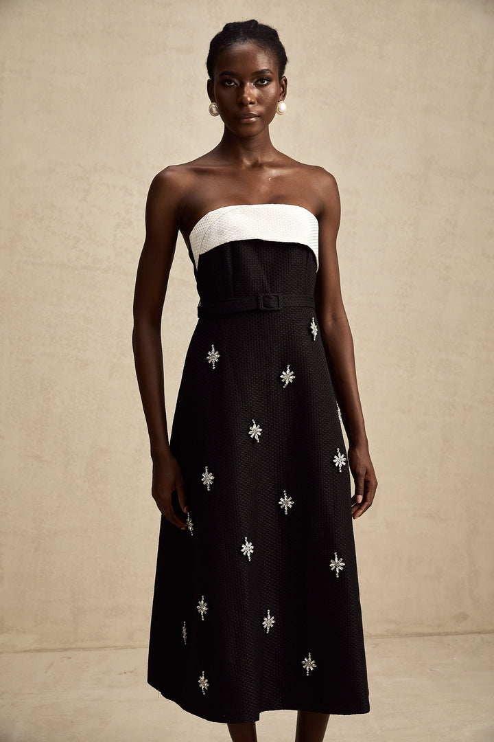 Levoire | Robe Midi Décorée De Couleur Contrastante