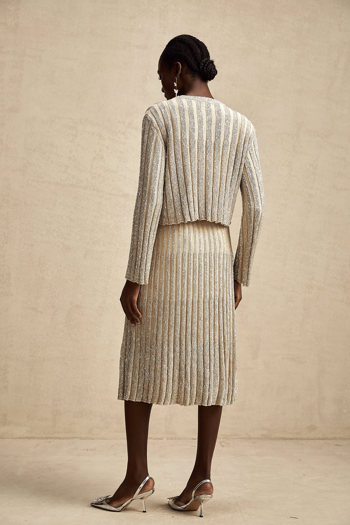 Levoire | Ensemble De Top En Tricot Rayé Champagne Et Jupe Assorti
