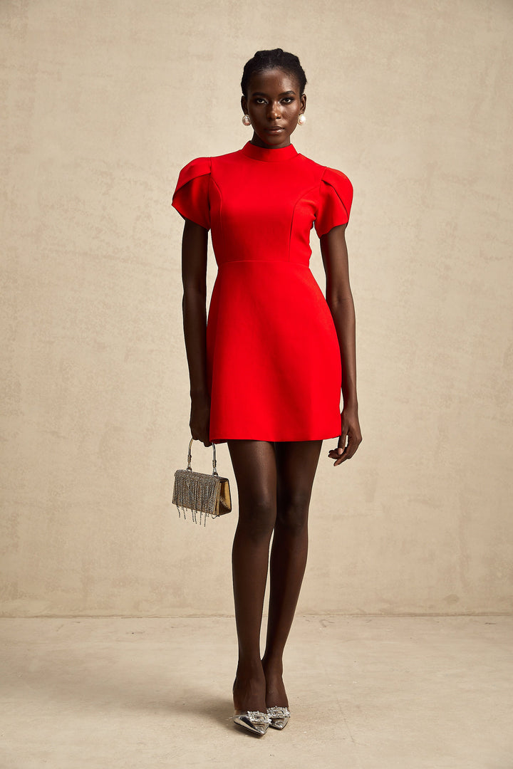 Levoire | Robe Mini À Découpe Baillement De Manche Pétale Rouge