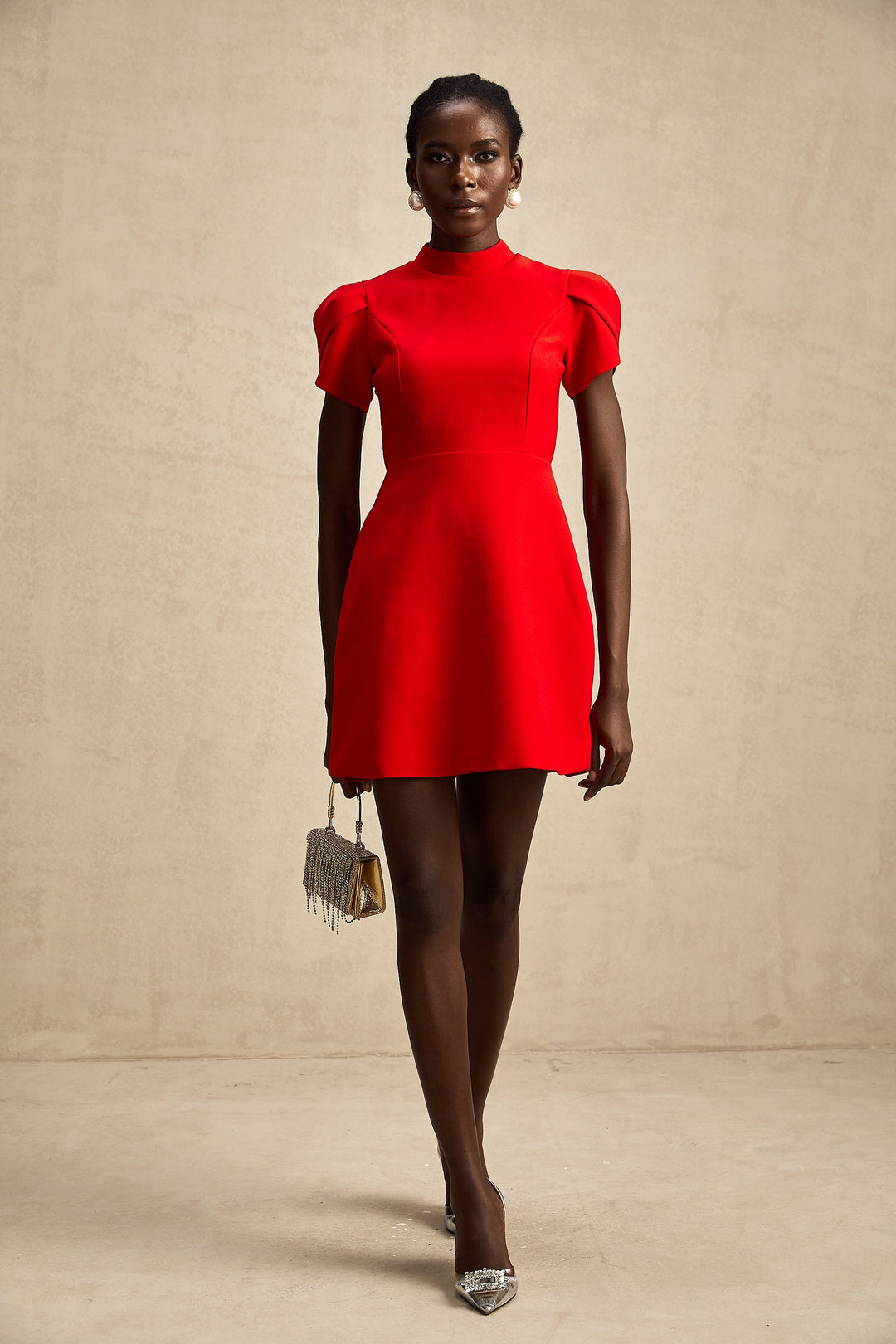 Levoire | Robe Mini À Découpe Baillement De Manche Pétale Rouge