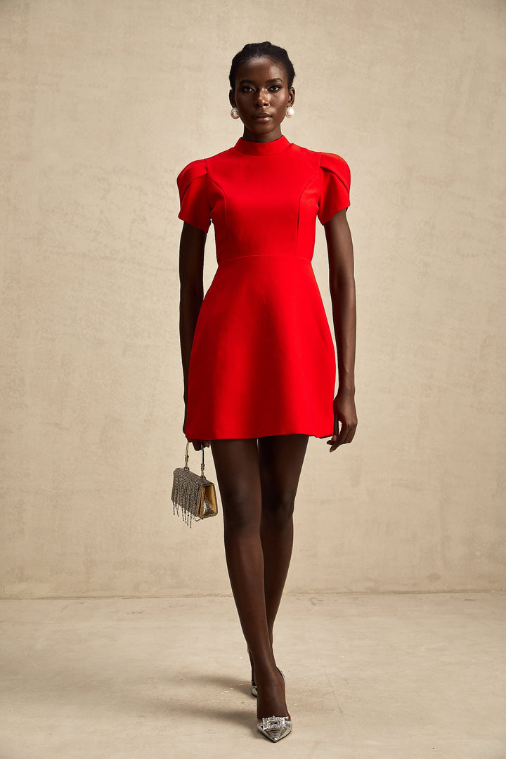 Levoire | Robe Mini À Découpe Baillement De Manche Pétale Rouge