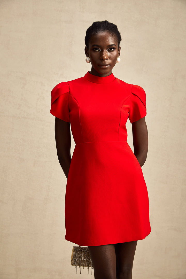 Levoire | Robe Mini À Découpe Baillement De Manche Pétale Rouge