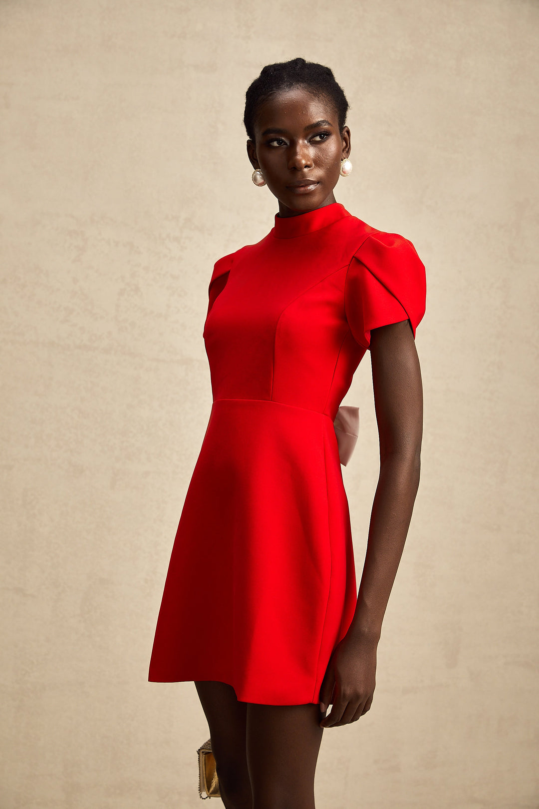Levoire | Robe Mini À Découpe Baillement De Manche Pétale Rouge