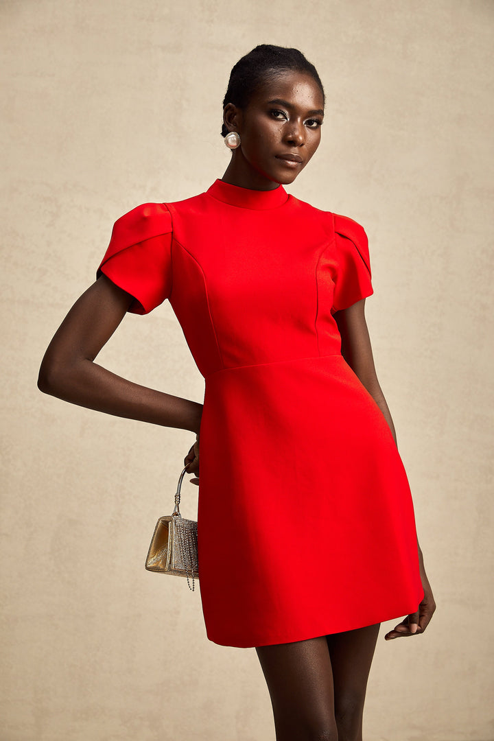 Levoire | Robe Mini À Découpe Baillement De Manche Pétale Rouge