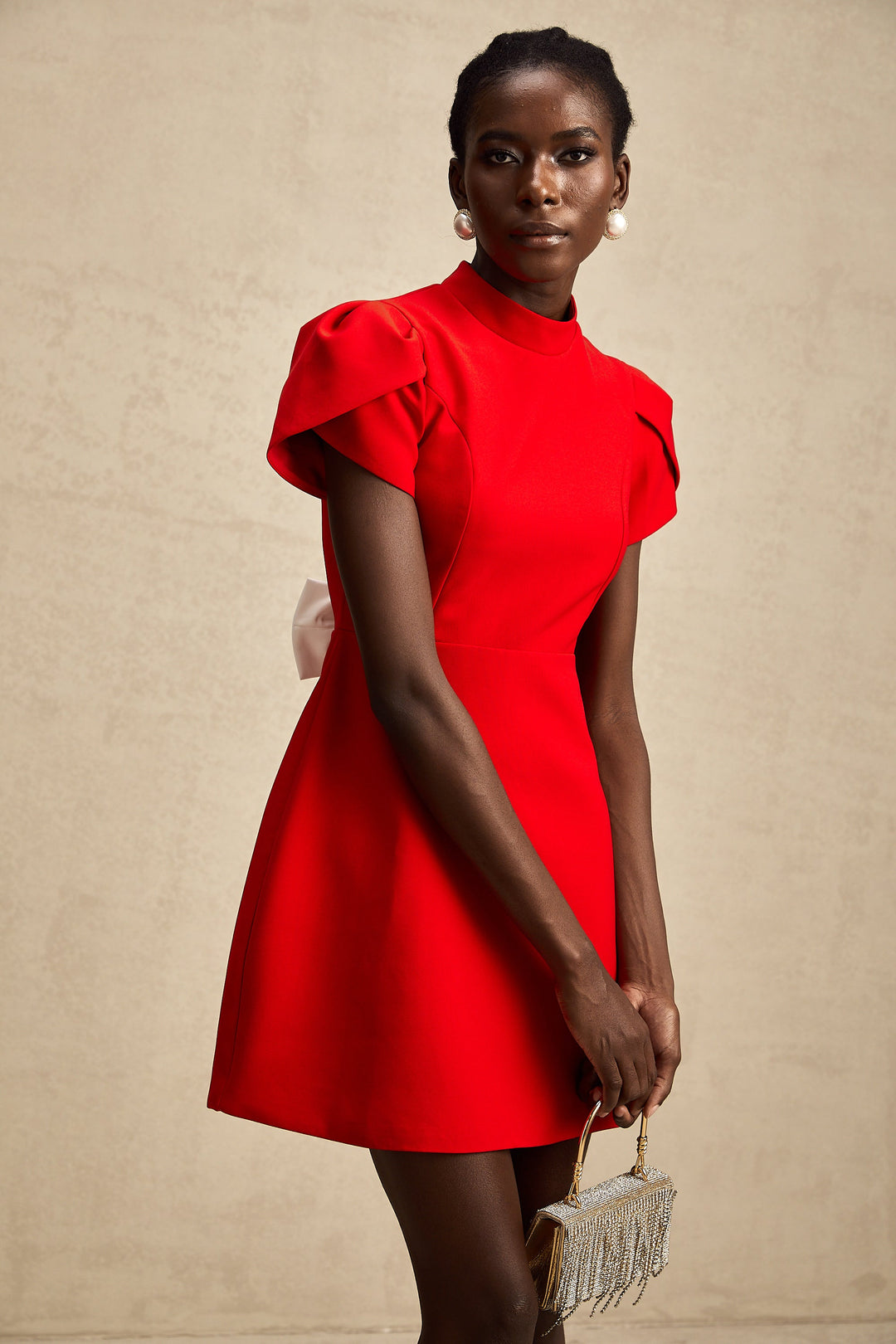 Levoire | Robe Mini À Découpe Baillement De Manche Pétale Rouge